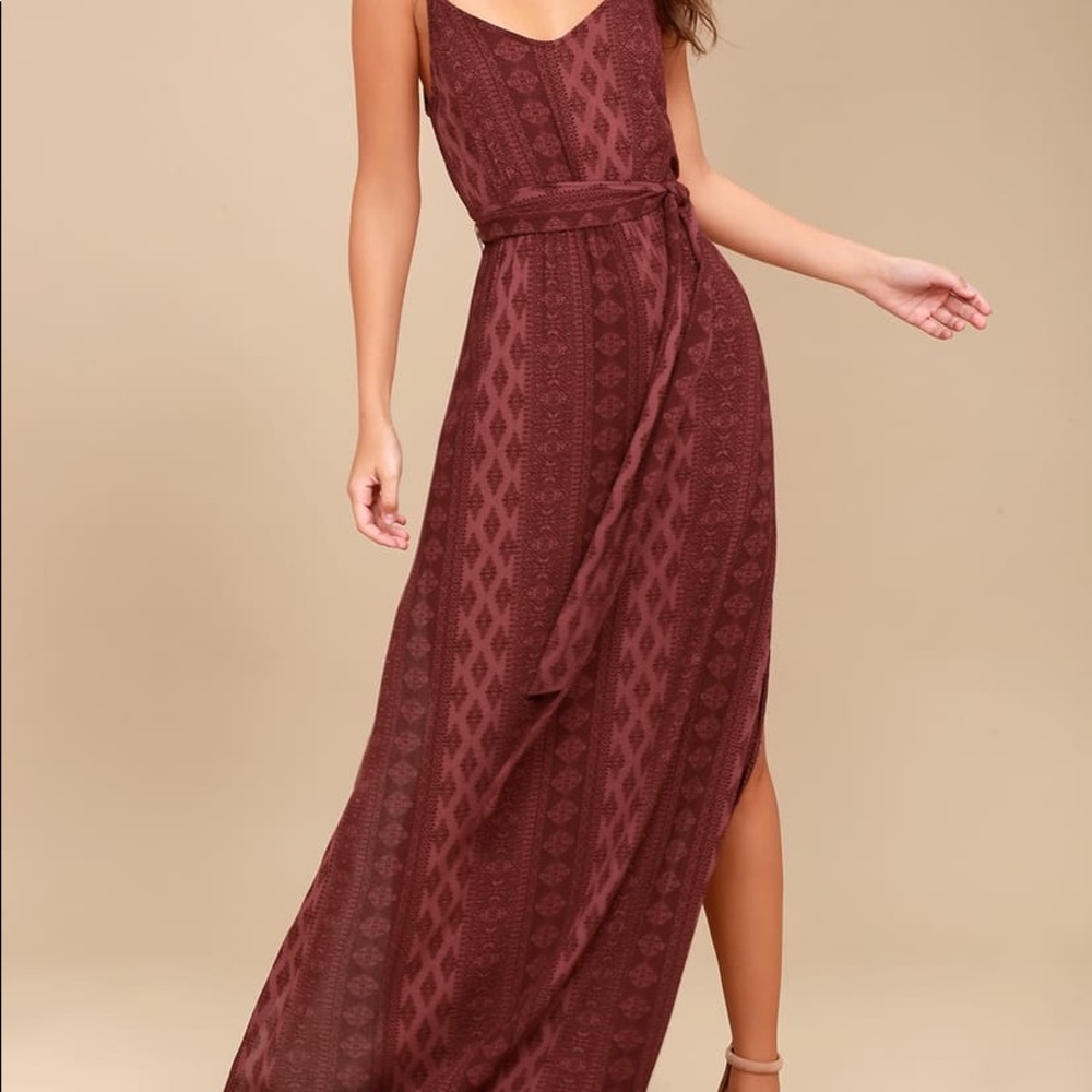 Malibu Baby Burgundy Print Maxi Dress
